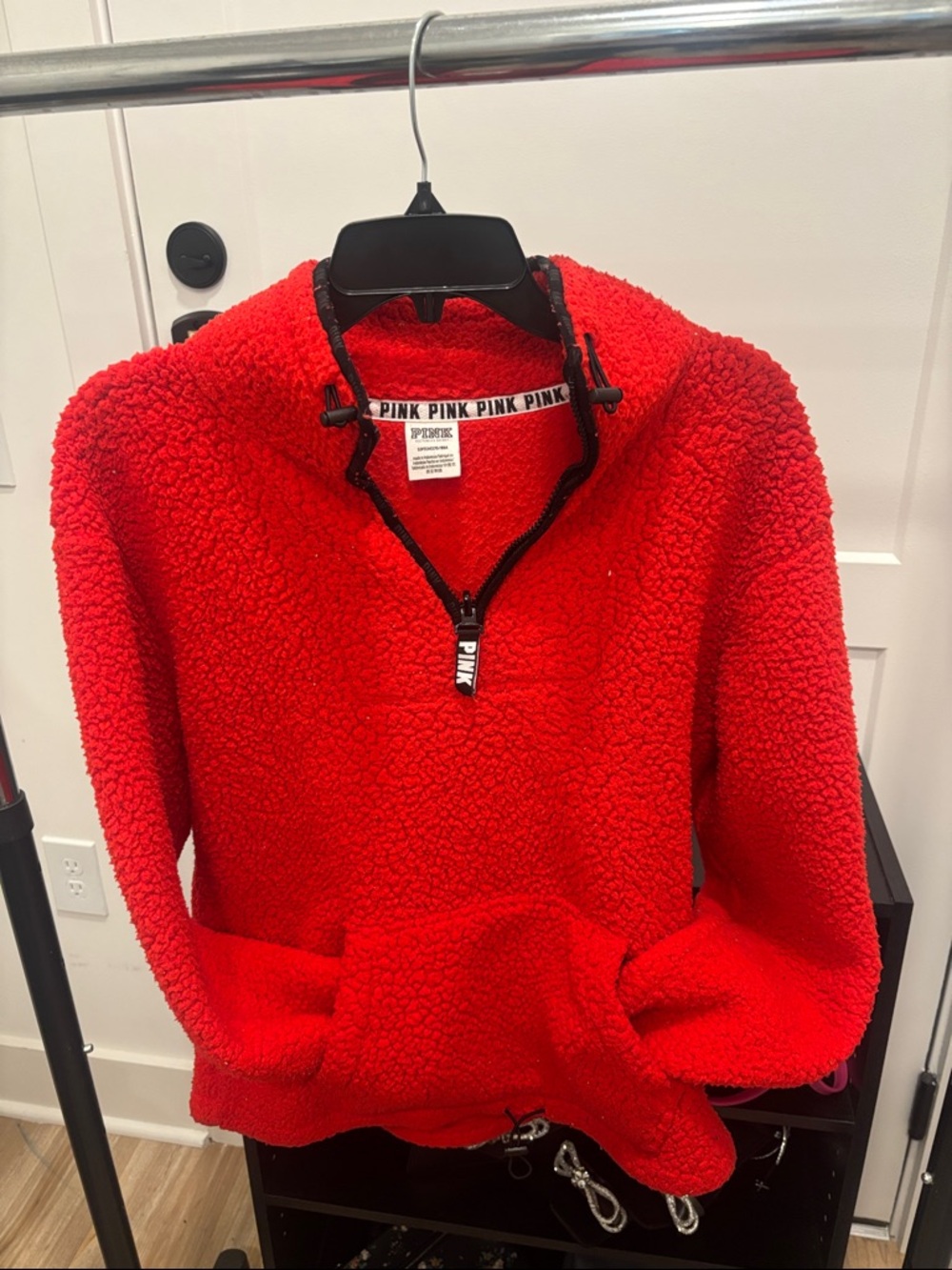 PINK Bright Red Sherpa Half-Zip Pullover